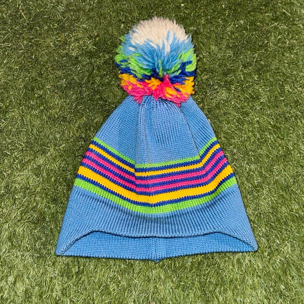 1977 Scott USA Multicolor Stripe Knit Wool Pom Ski Beanie